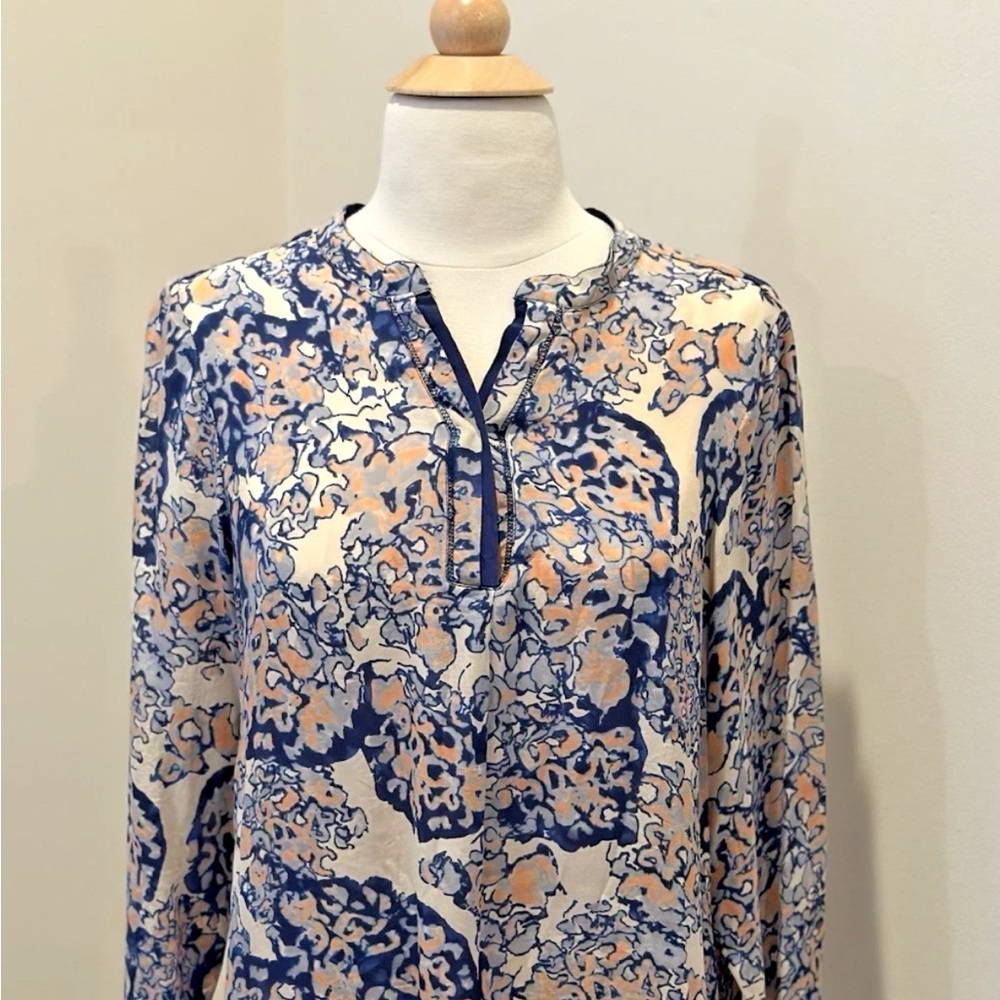Womens Blue & Cream Printed Tunic Top